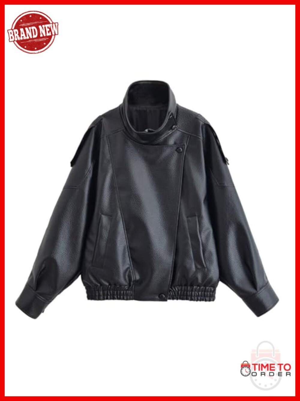 Women's Oversized Faux Leather Jacket High Collar Long Sleeve Zip Up Motorcycle
